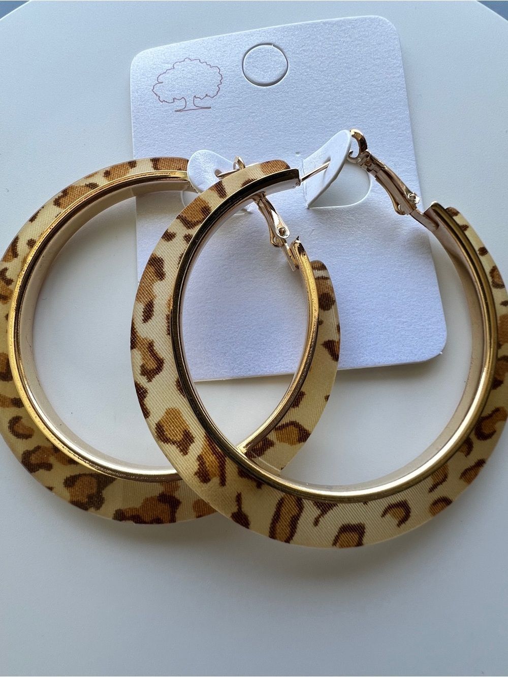 Earrings Leopard-print enamel hoop earrings  Brown animal print fashion jewelry